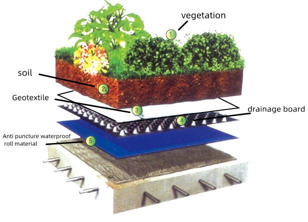 Rechthoekige waterdichte HDPE drainage board Dimple Membrane Drain Mat voor groen dak 4